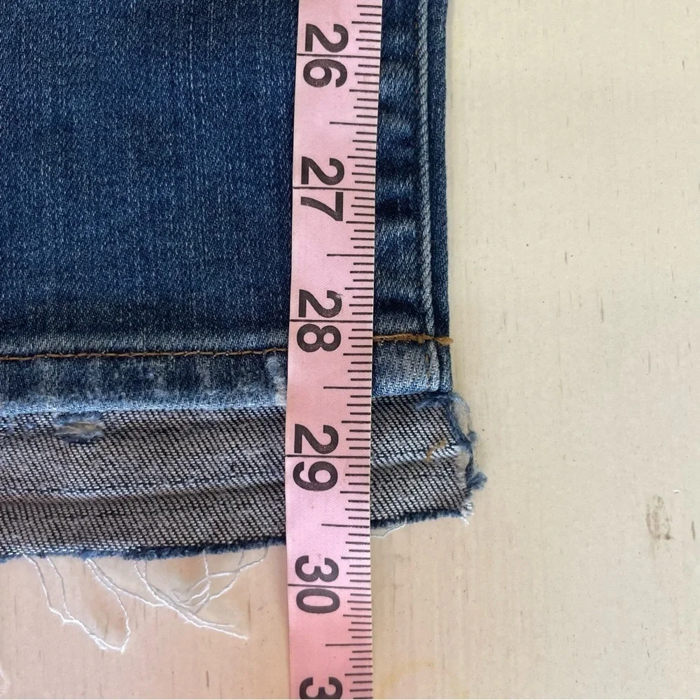 New! Frame Le Garçon Azure Blue Mid Rise Distressed Straight Jeans 22624 - Picture 13 of 14